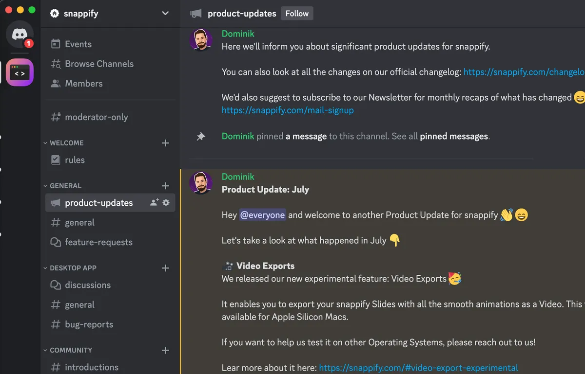 Screenshot of the snappify Discord Server