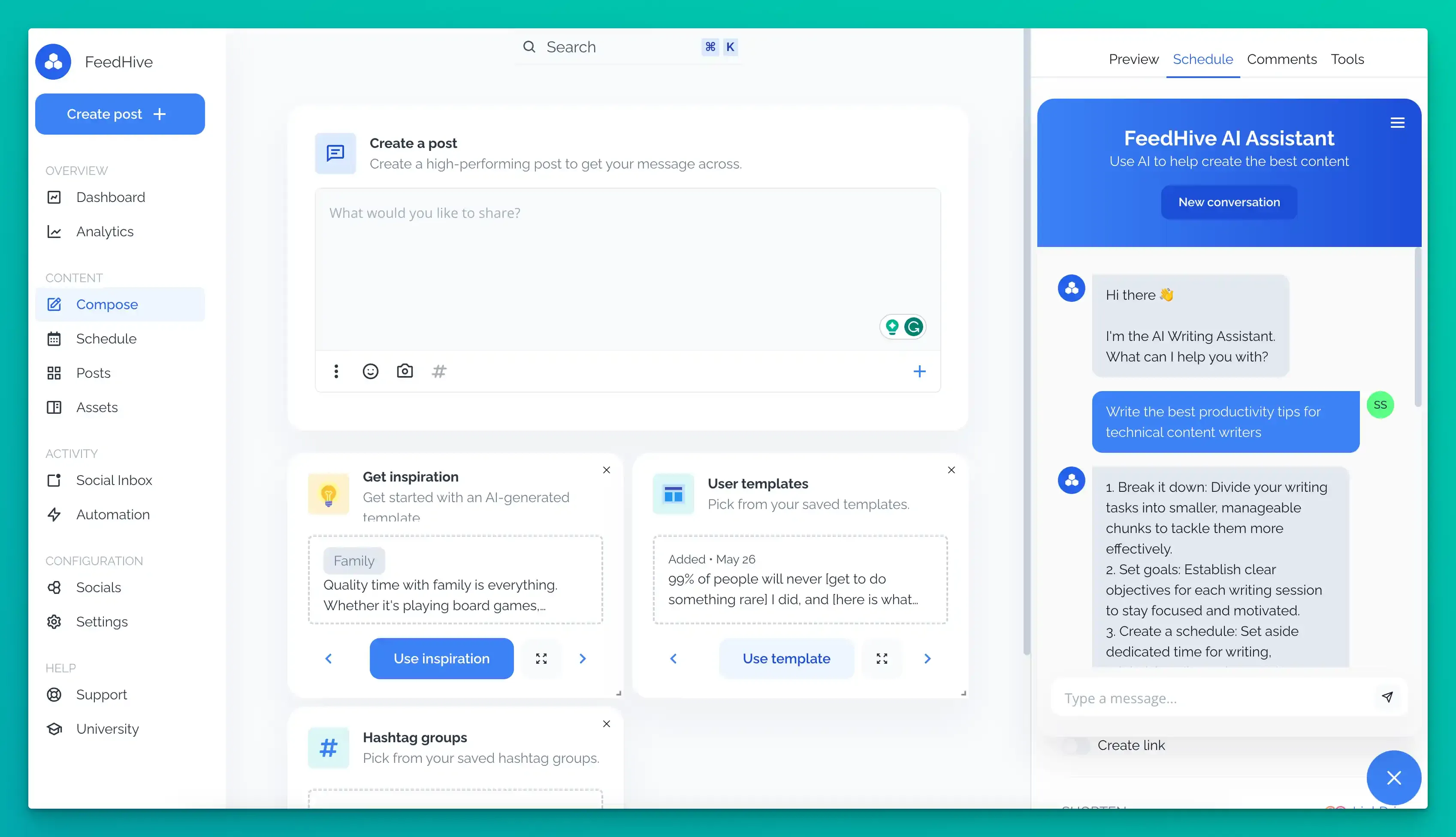 FeedHive AI writing assistant