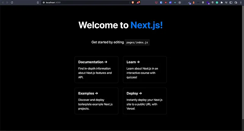 Next.js project default page