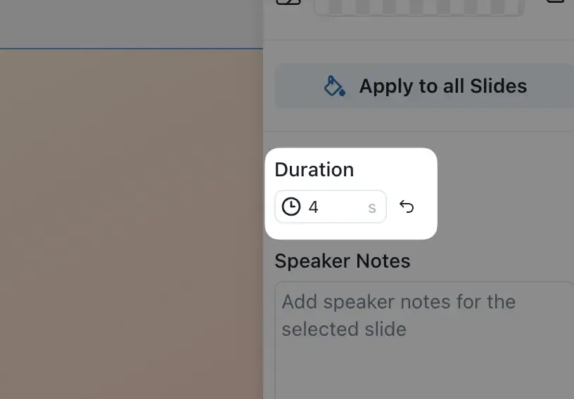 Screenshot of the Slide Duration setting