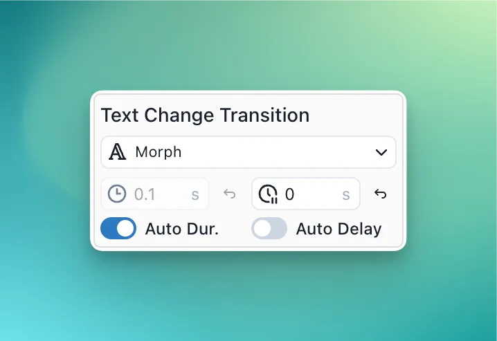 Screenshot of the Text Change Transition options