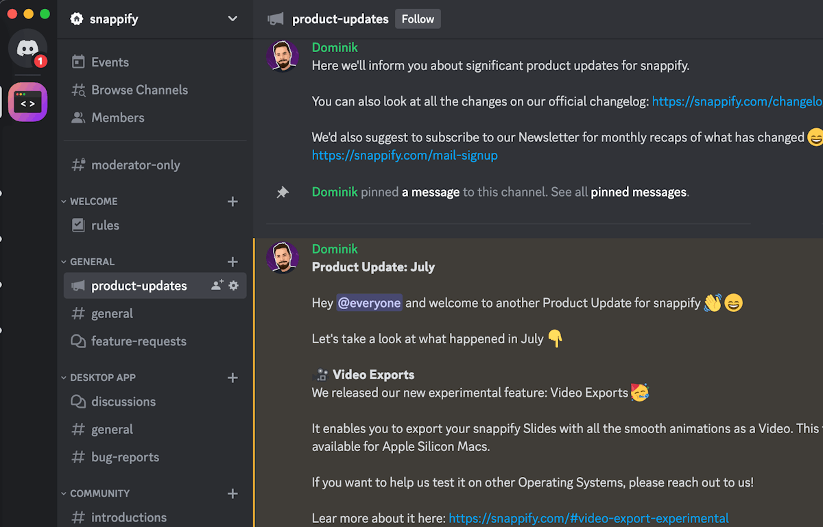Screenshot of the snappify Discord Server