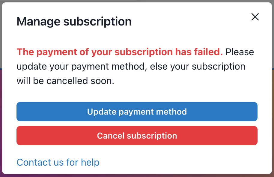 UI when a payment failed