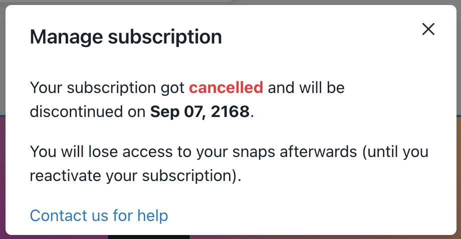 UI when the user cancelled his subscription