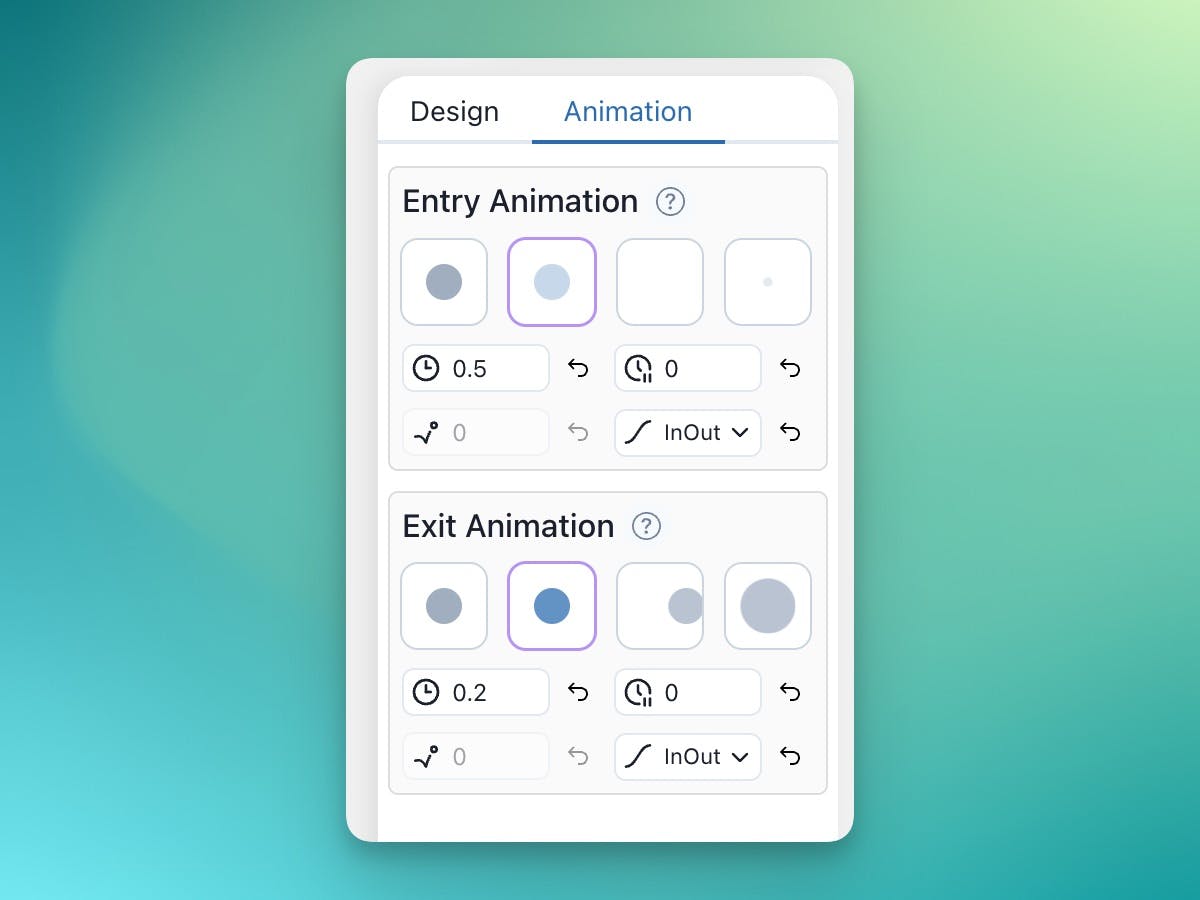 Screenshot of the new animation controls
