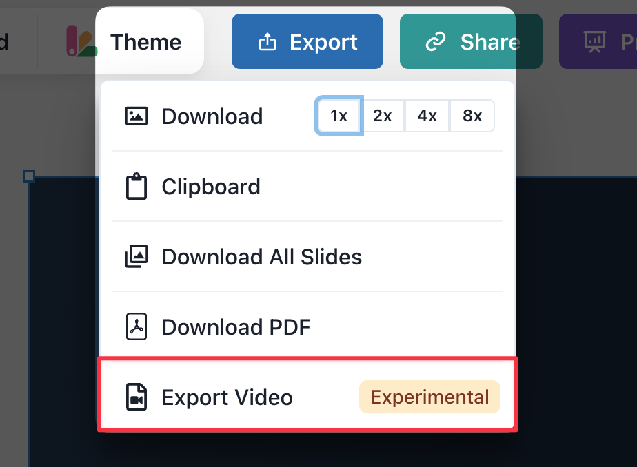 Screenshot of the new Video Export option