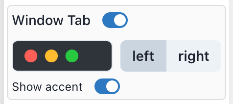 Screenshot of the window tab configuration