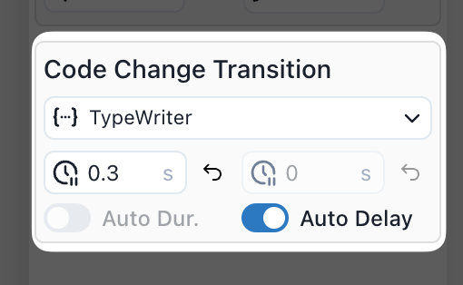 Screenshot of the Code Change Transition options